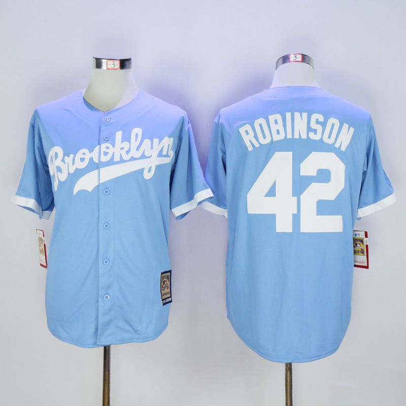 Men Los Angeles Dodgers #42 Robinson Light Blue Throwback MLB Jerseys